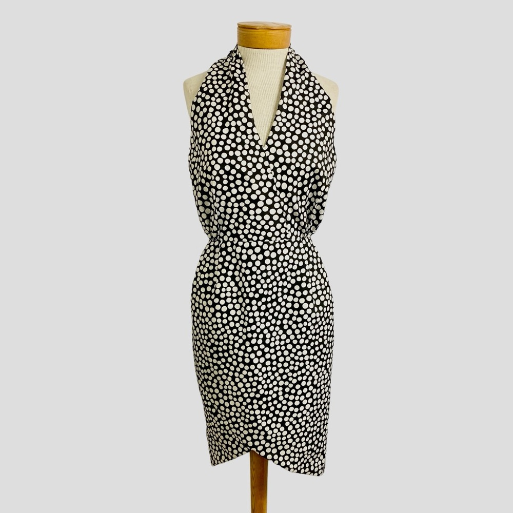Marisa Baratelli 6 Halter Thai Silk Dress Black-and-White Polkadot